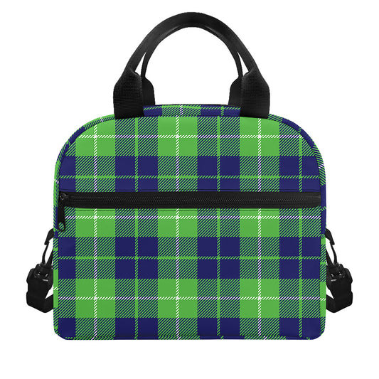Green Blue And White Tartan Print Insulated Lunch Bag