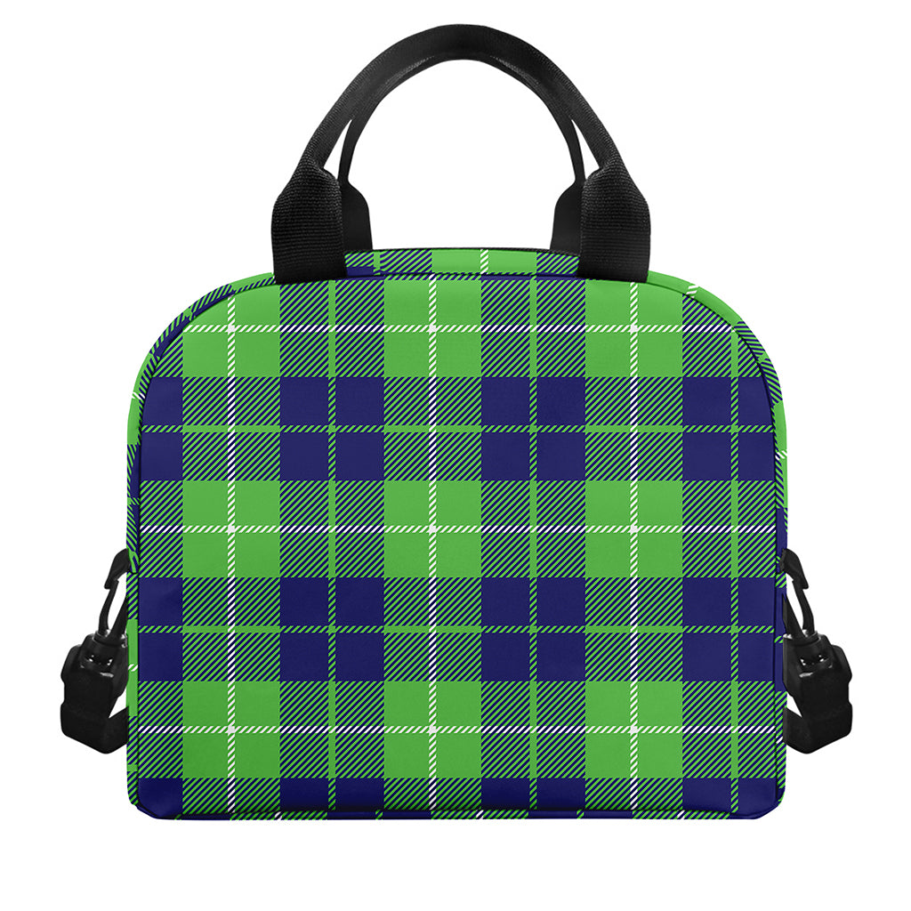 Green Blue And White Tartan Print Insulated Lunch Bag