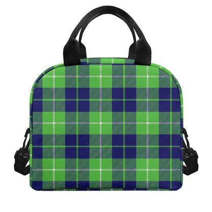 Green Blue And White Tartan Print Insulated Lunch Bag