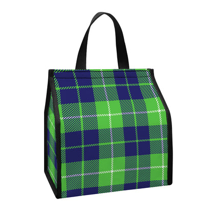 Green Blue And White Tartan Print Insulated Lunch Tote