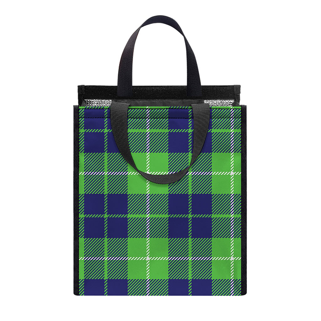Green Blue And White Tartan Print Insulated Lunch Tote