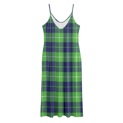 Green Blue And White Tartan Print Jersey Midi Cami Dress