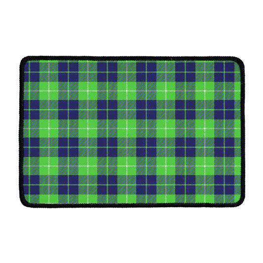 Green Blue And White Tartan Print Kitchen Mat