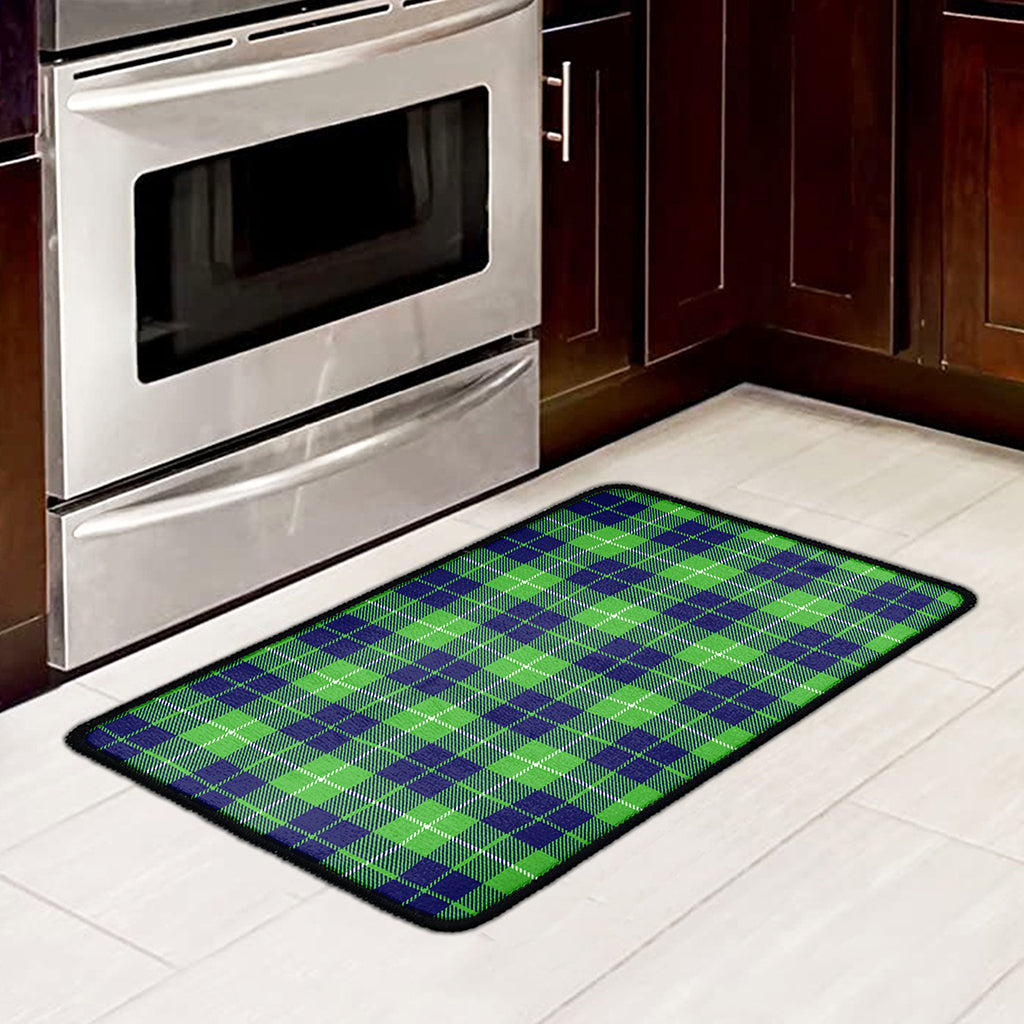 Green Blue And White Tartan Print Kitchen Mat