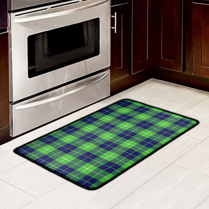 Green Blue And White Tartan Print Kitchen Mat