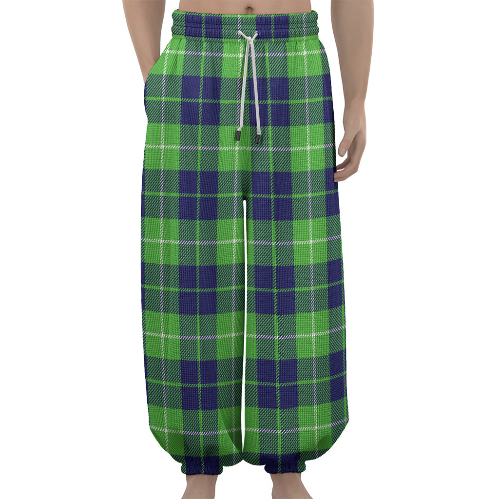 Green Blue And White Tartan Print Lantern Pants