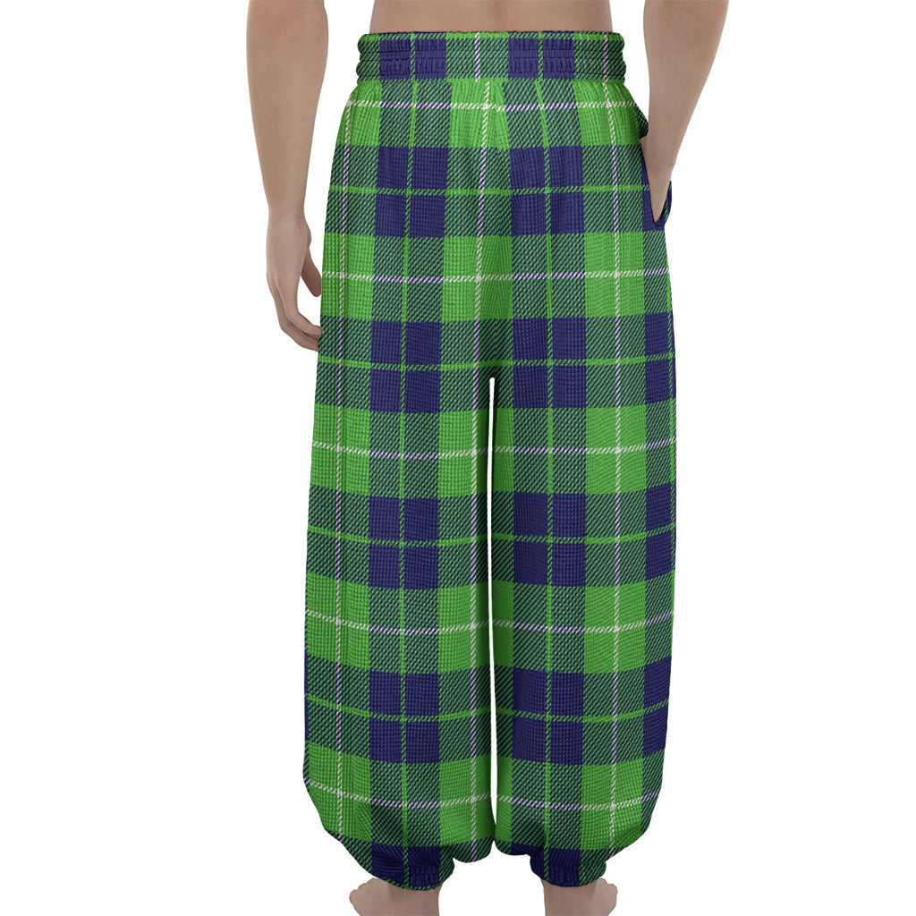 Green Blue And White Tartan Print Lantern Pants
