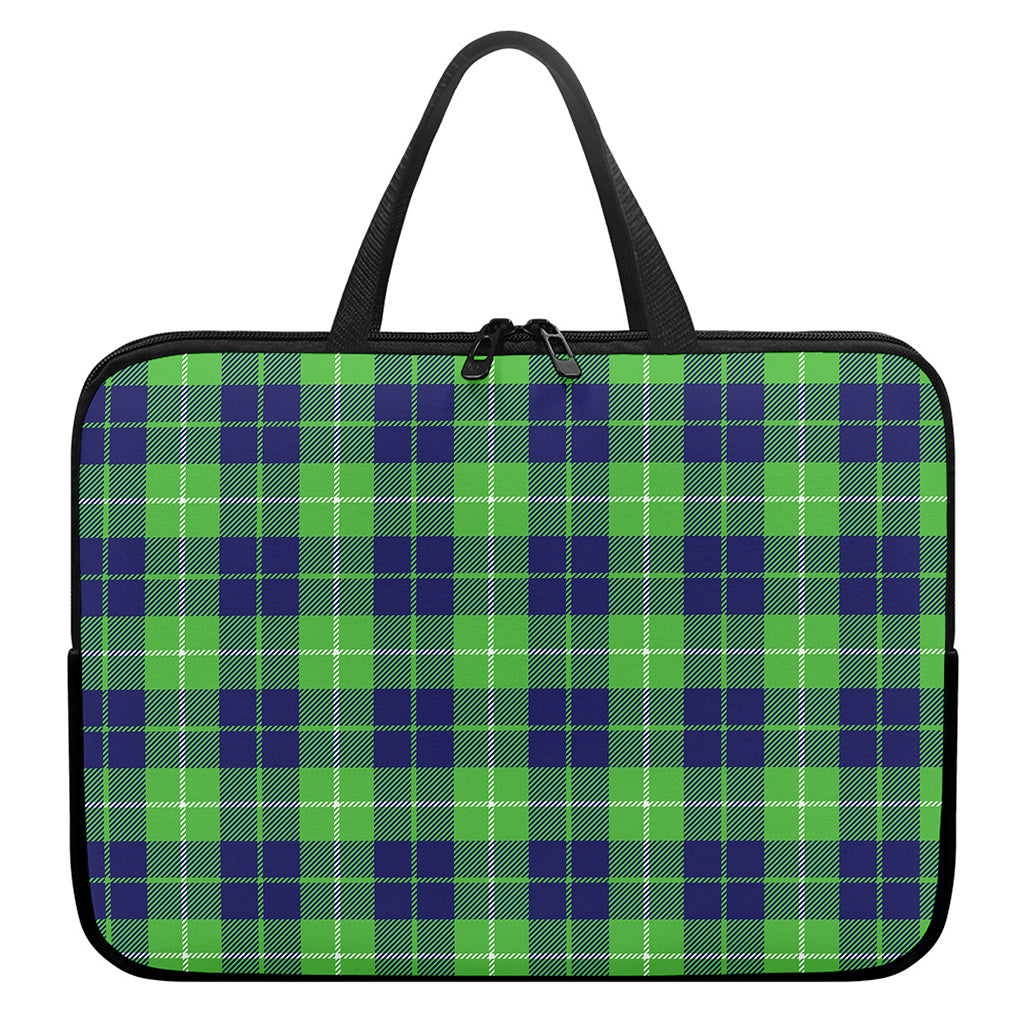 Green Blue And White Tartan Print Laptop Sleeve With Handle