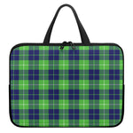 Green Blue And White Tartan Print Laptop Sleeve With Handle
