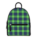 Green Blue And White Tartan Print Leather Backpack