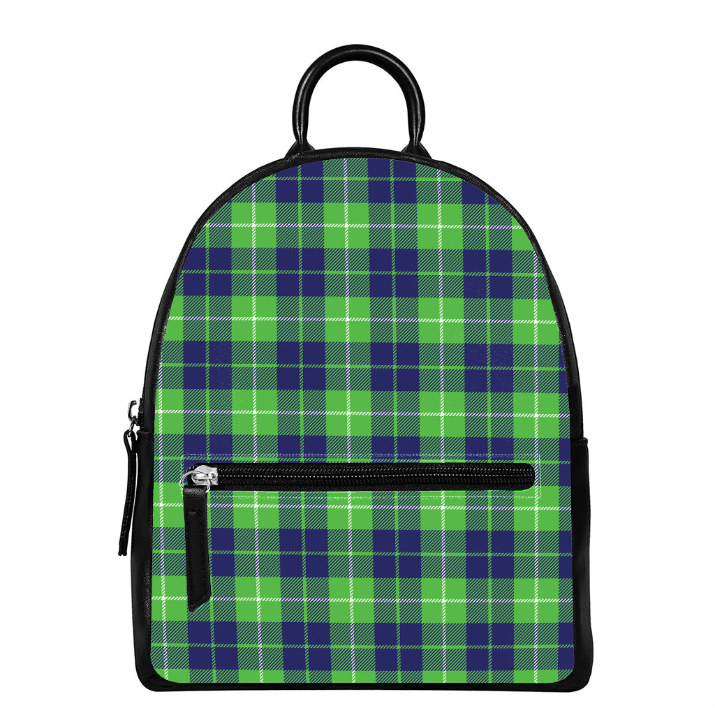 Green Blue And White Tartan Print Leather Backpack