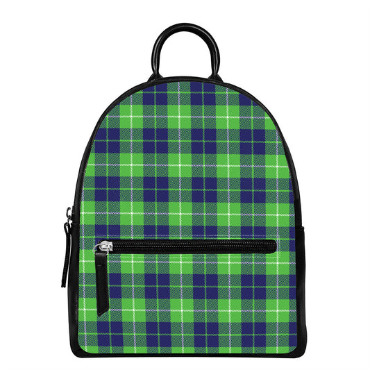 Green Blue And White Tartan Print Leather Backpack
