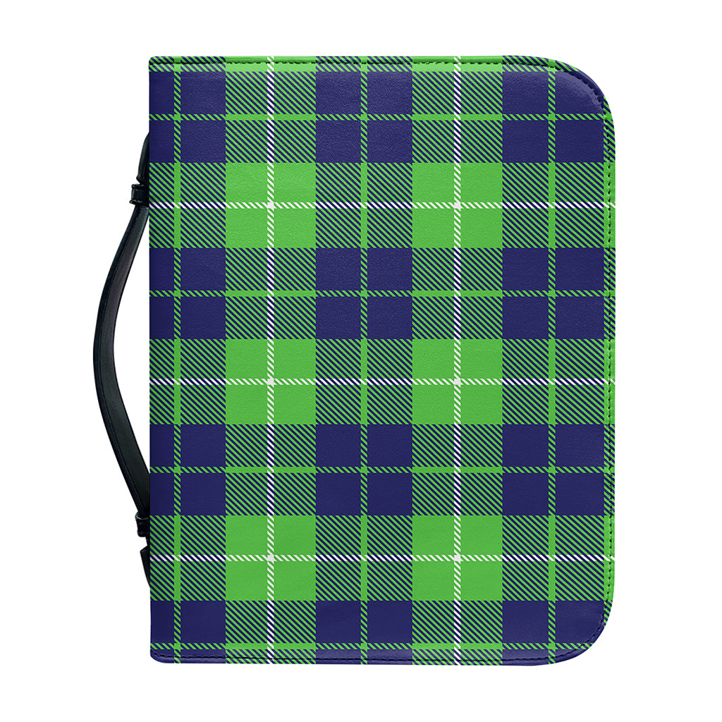 Green Blue And White Tartan Print Leather Bible Cover