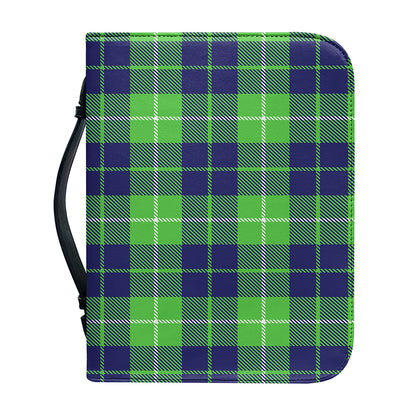 Green Blue And White Tartan Print Leather Bible Cover