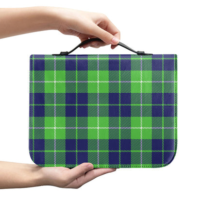 Green Blue And White Tartan Print Leather Bible Cover