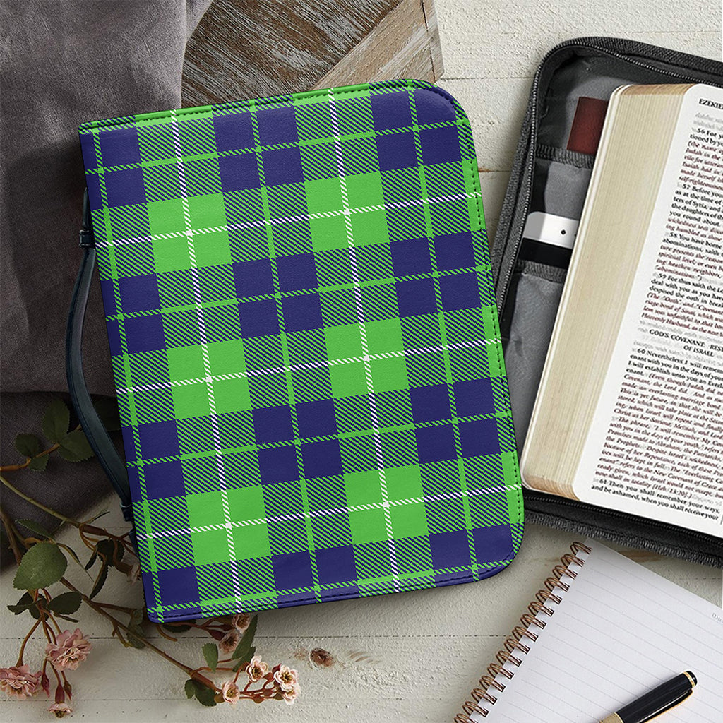Green Blue And White Tartan Print Leather Bible Cover