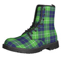 Green Blue And White Tartan Print Lace-Up Boots
