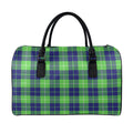 Green Blue And White Tartan Print Leather Duffel Bag