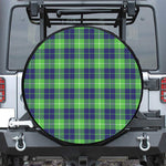 Green Blue And White Tartan Print Leather Spare Tire Cover