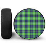 Green Blue And White Tartan Print Leather Spare Tire Cover