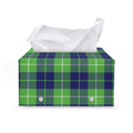 Green Blue And White Tartan Print Leather Tissue Box Cover