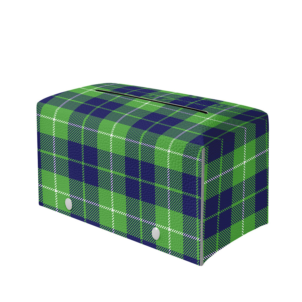 Green Blue And White Tartan Print Leather Tissue Box Cover