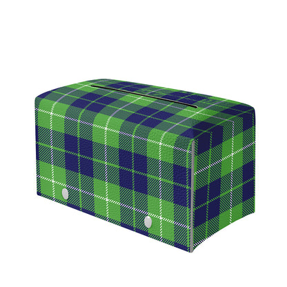 Green Blue And White Tartan Print Leather Tissue Box Cover