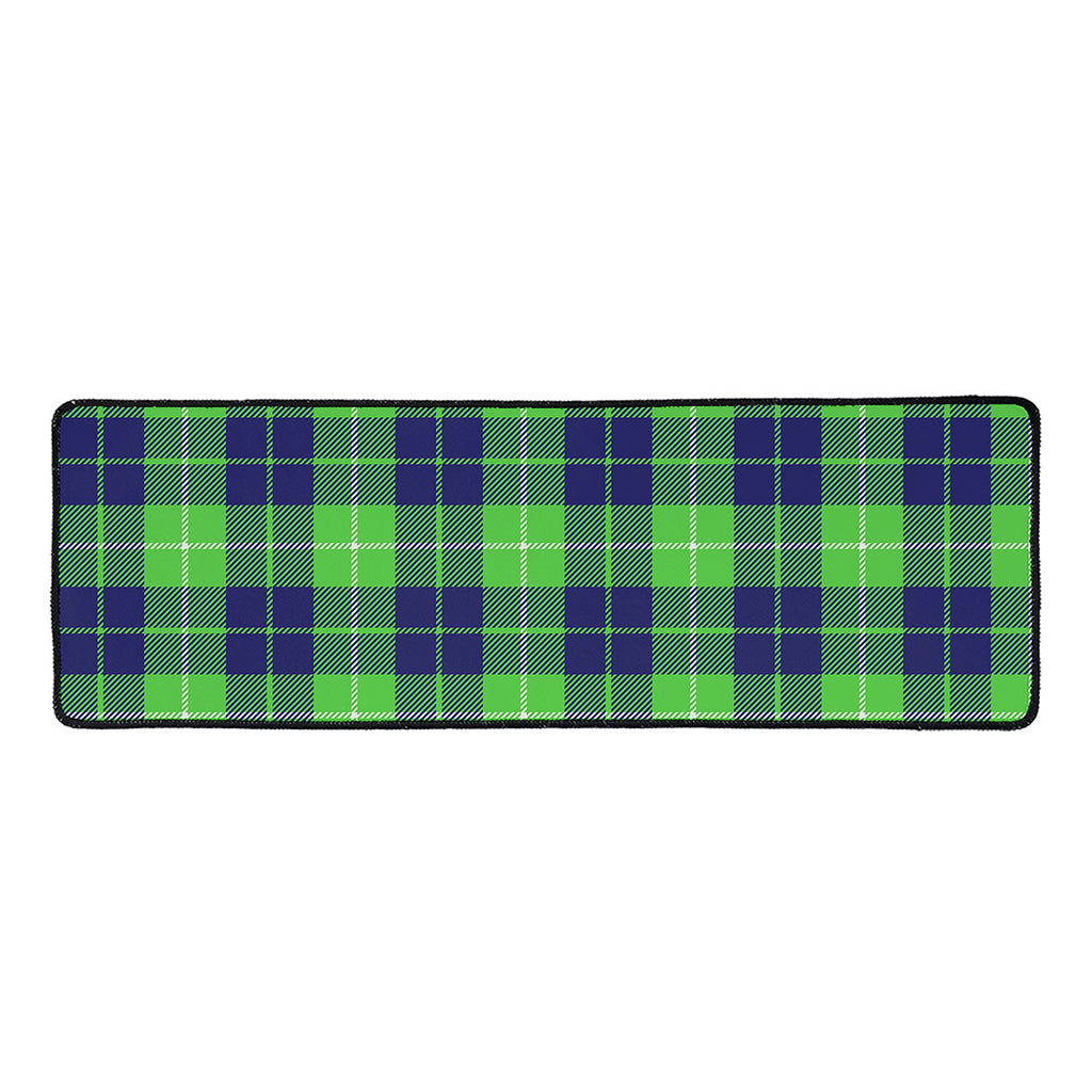 Green Blue And White Tartan Print Long Kitchen Mat