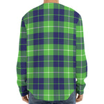 Green Blue And White Tartan Print Long Sleeve Baseball Jersey