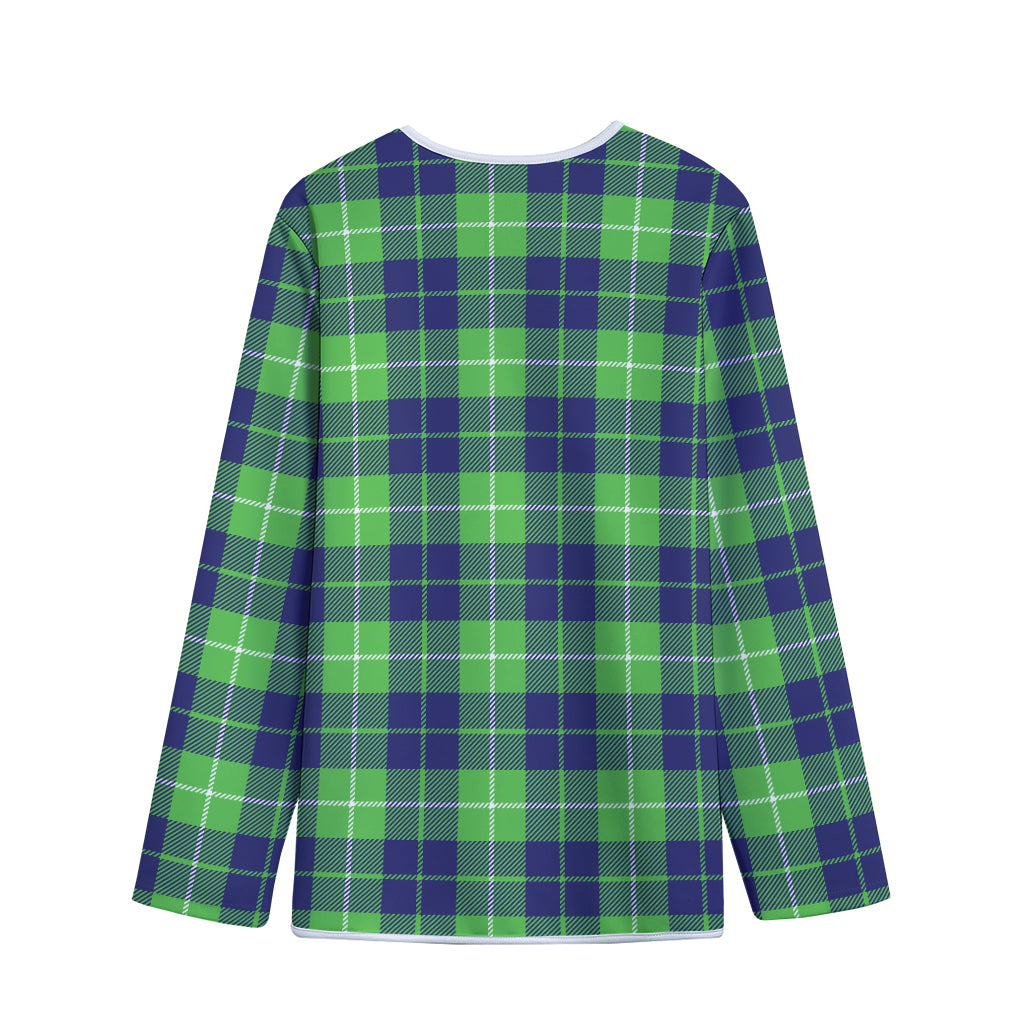 Green Blue And White Tartan Print Long Sleeve Short Coat