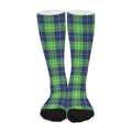 Green Blue And White Tartan Print Long Socks