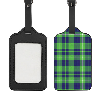 Green Blue And White Tartan Print Luggage Tag