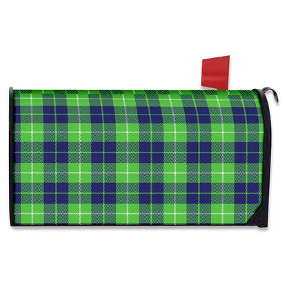 Green Blue And White Tartan Print Mailbox Cover