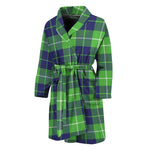Green Blue And White Tartan Print Men's Bathrobe