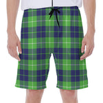 Green Blue And White Tartan Print Men's Beach Shorts