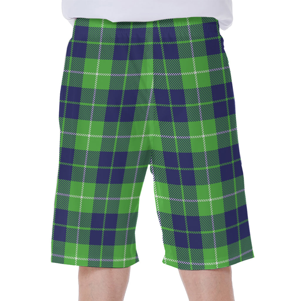 Green Blue And White Tartan Print Men's Beach Shorts