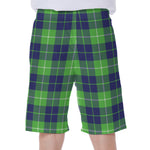 Green Blue And White Tartan Print Men's Beach Shorts