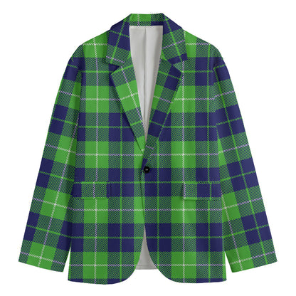 Green Blue And White Tartan Print Men's Blazer