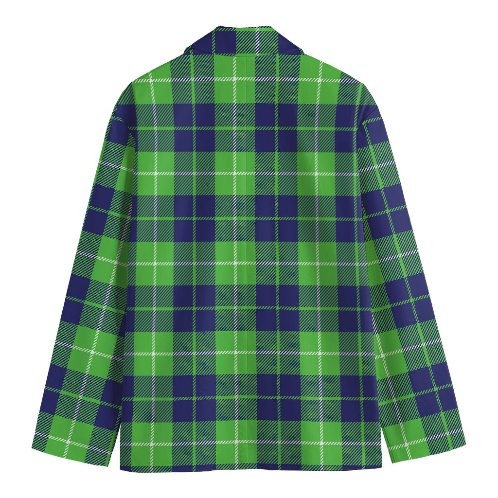 Green Blue And White Tartan Print Men's Blazer