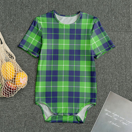 Green Blue And White Tartan Print Men's Bodysuit