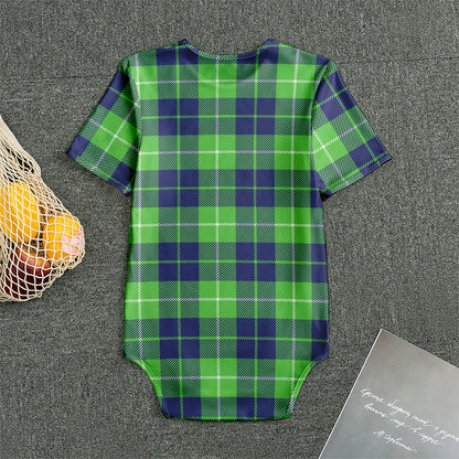 Green Blue And White Tartan Print Men's Bodysuit