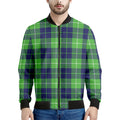 Green Blue And White Tartan Print Men's Bomber Jacket