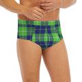 Green Blue And White Tartan Print Men's Briefs