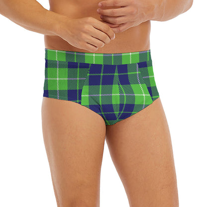 Green Blue And White Tartan Print Men's Briefs