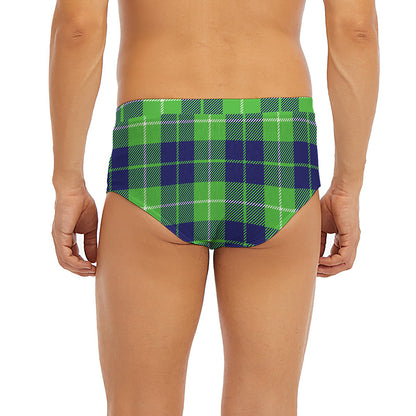Green Blue And White Tartan Print Men's Briefs