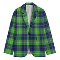 Green Blue And White Tartan Print Men's Cotton Blazer