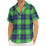 Green Blue And White Tartan Print Men's Deep V-Neck Shirt