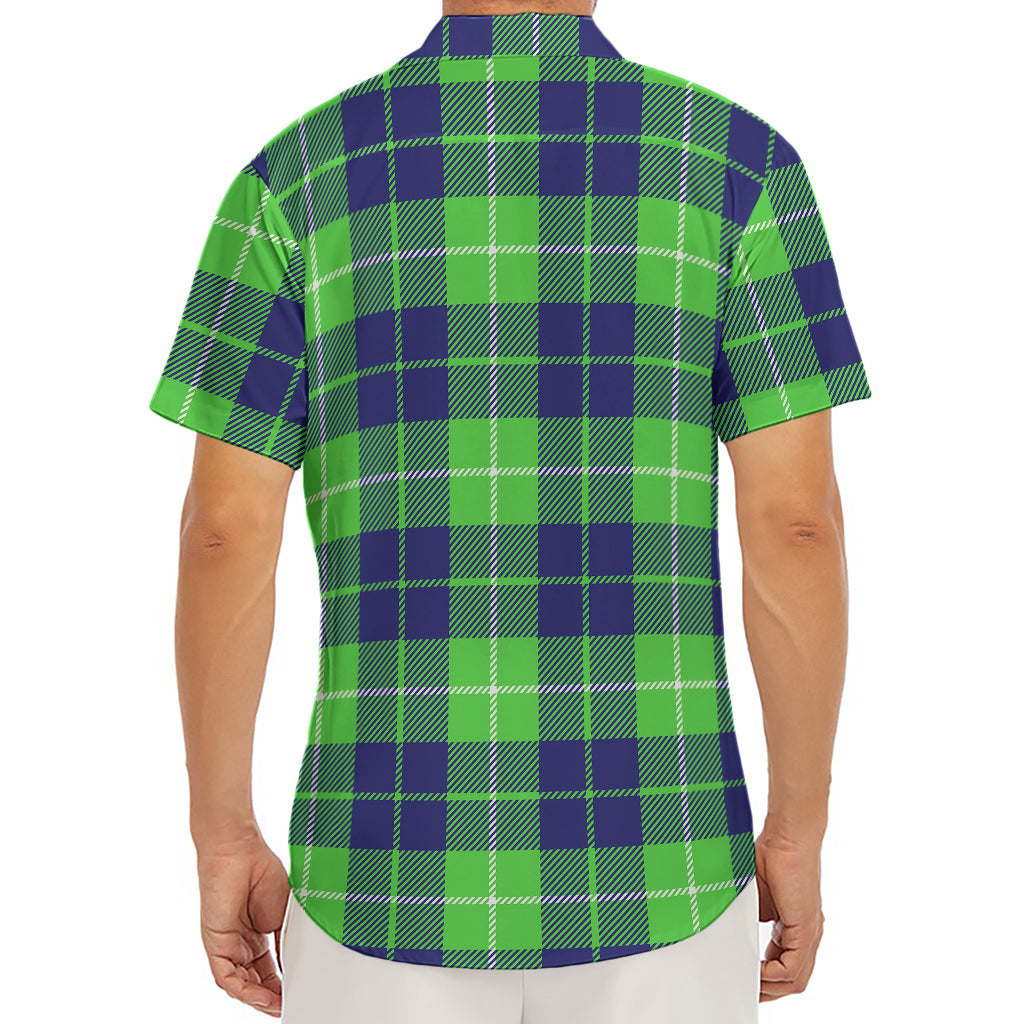 Green Blue And White Tartan Print Men's Deep V-Neck Shirt