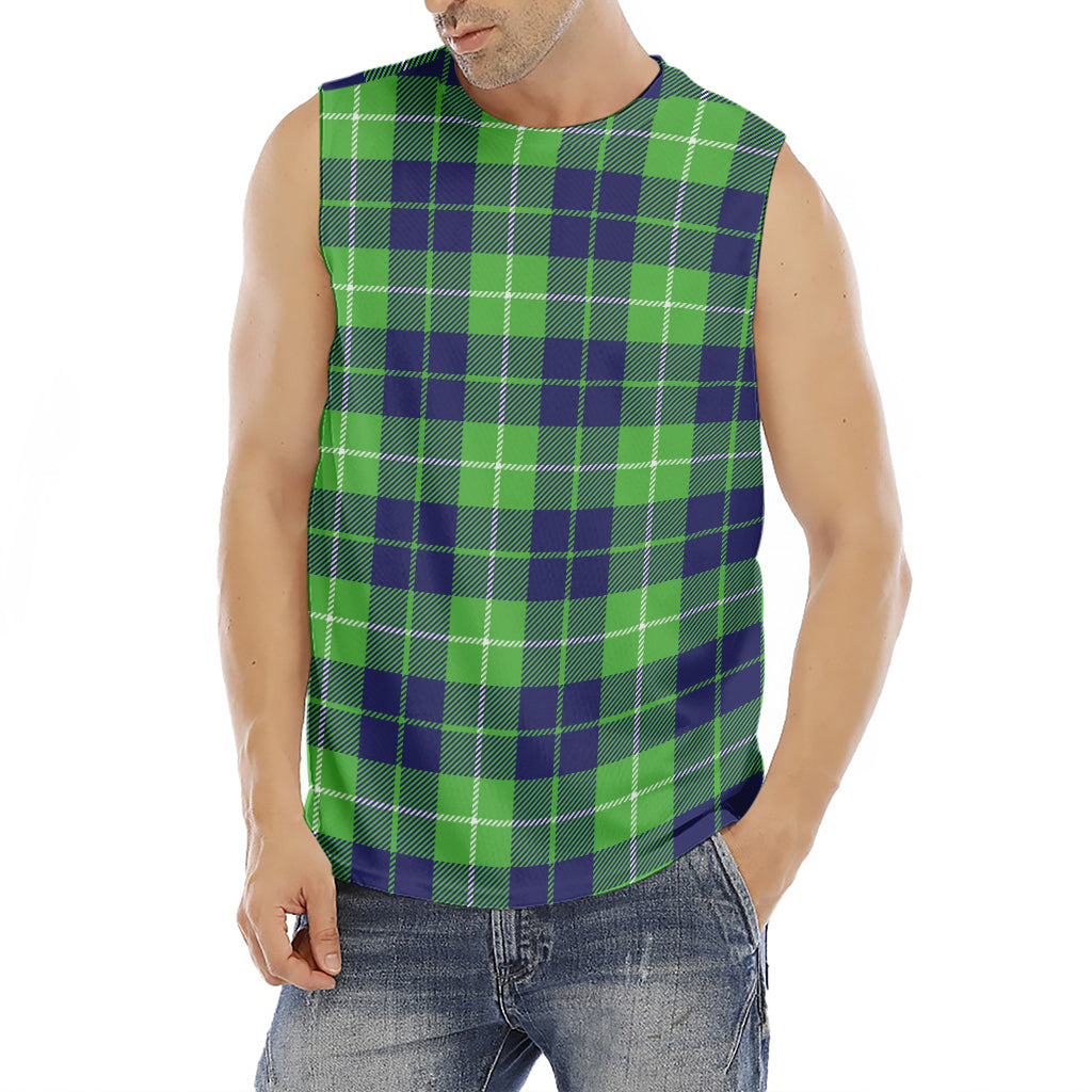 Green Blue And White Tartan Print Men's Fitness Tank Top