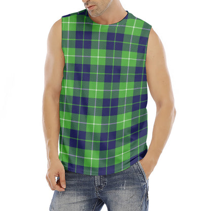 Green Blue And White Tartan Print Men's Fitness Tank Top